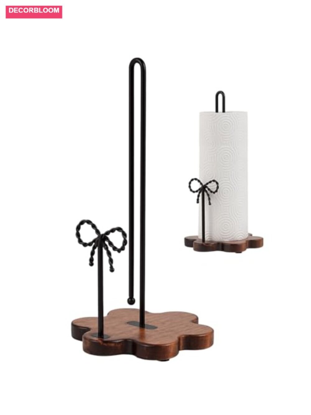 Handcrafted Wood Paper Towel Holder Floral Base Iron Rods Farmhouse Kitchen